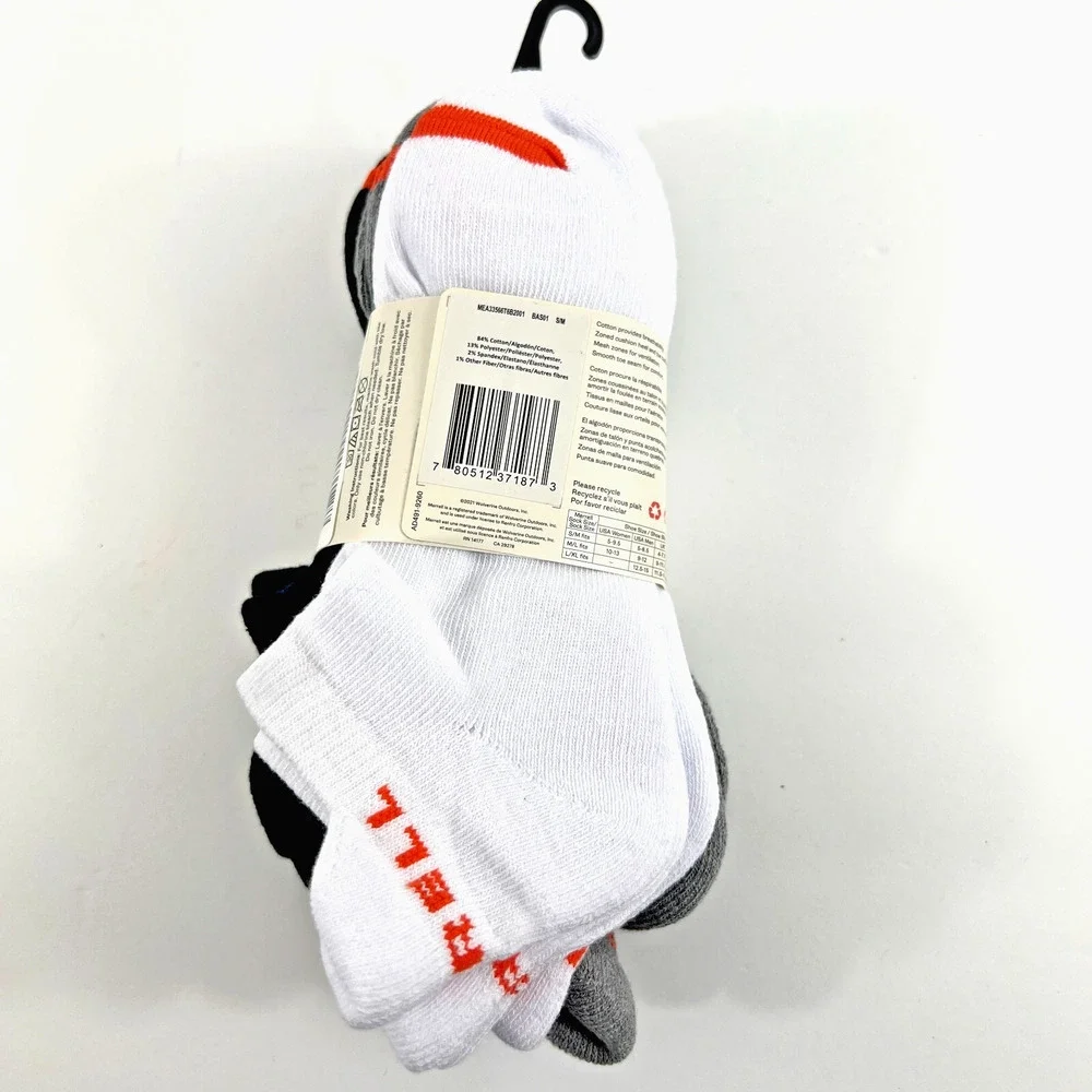 NEW Merrell Men Cushioned Low Cut Tab Socks 6 Pairs Breathable Black Gray White
